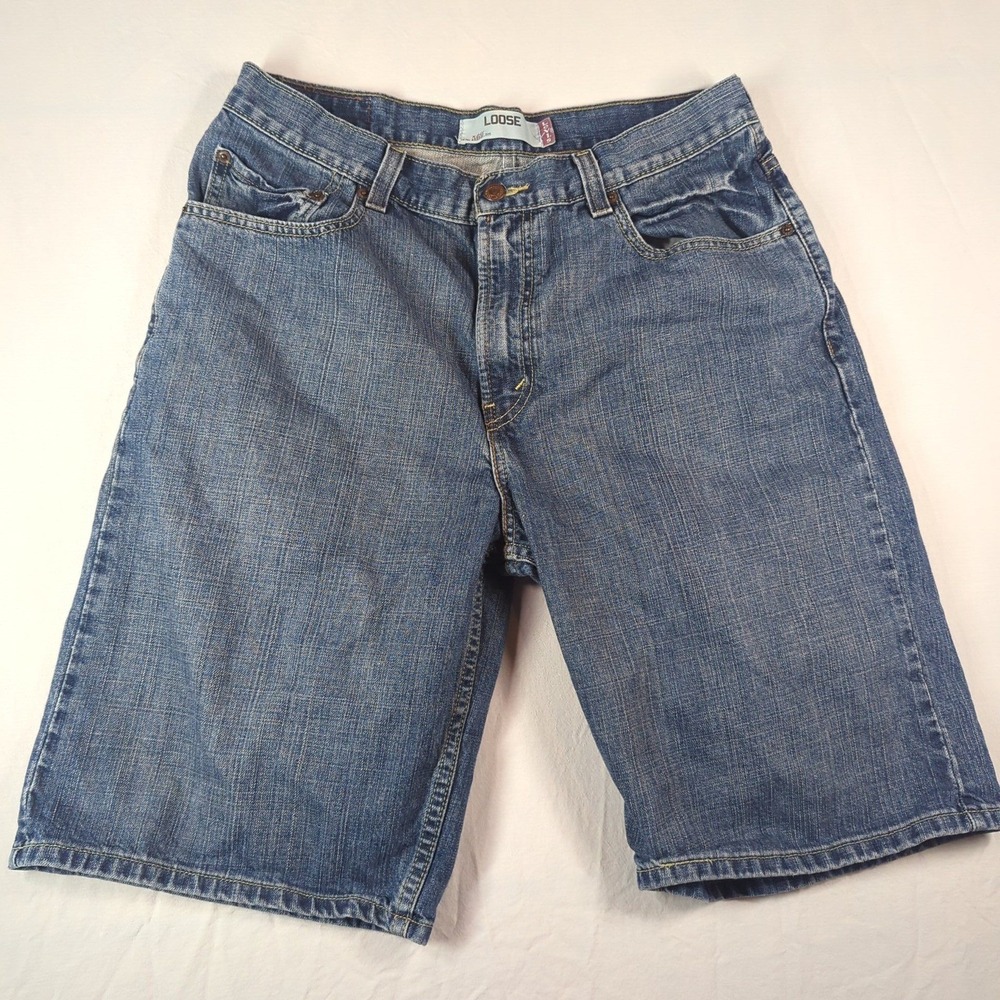 Levis 569 Loose Straight Denim Shorts - Men 34x12 Blue Medium Wash Jorts Skater